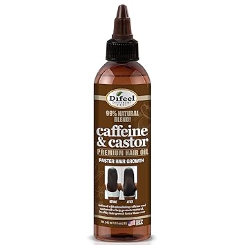 Difeel 99% Natural Premium Hair Oil - Caffeine & Castor Fastest Hair Growth, 8 oz.