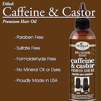 Difeel 99% Natural Premium Hair Oil - Caffeine & Castor Fastest Hair Growth, 8 oz.